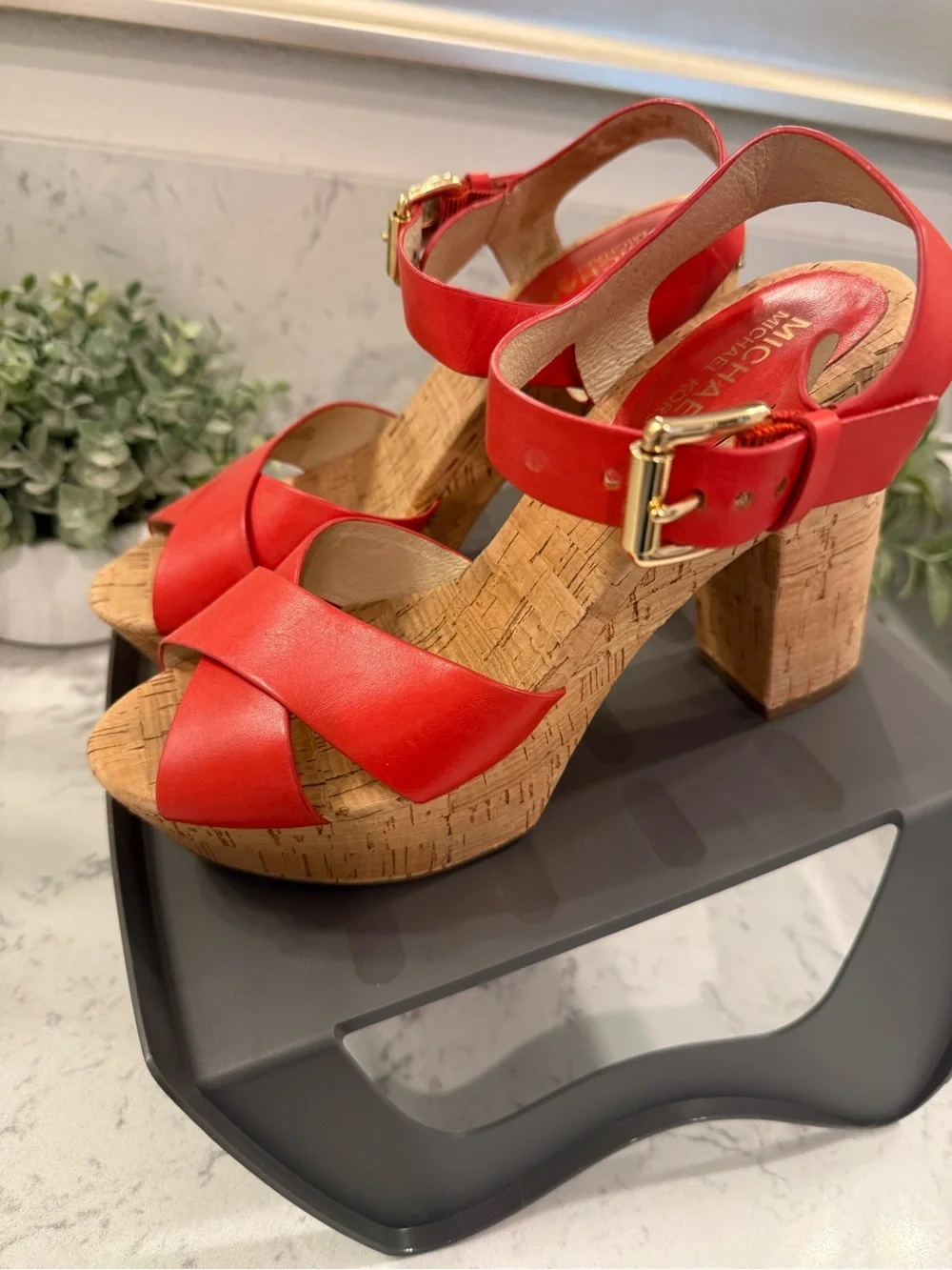 Michael Kors Natalia platform sandals Red Leather Chunky Cork